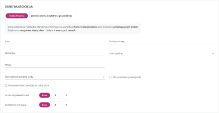 Kalkulator OC wygląd interfejsu